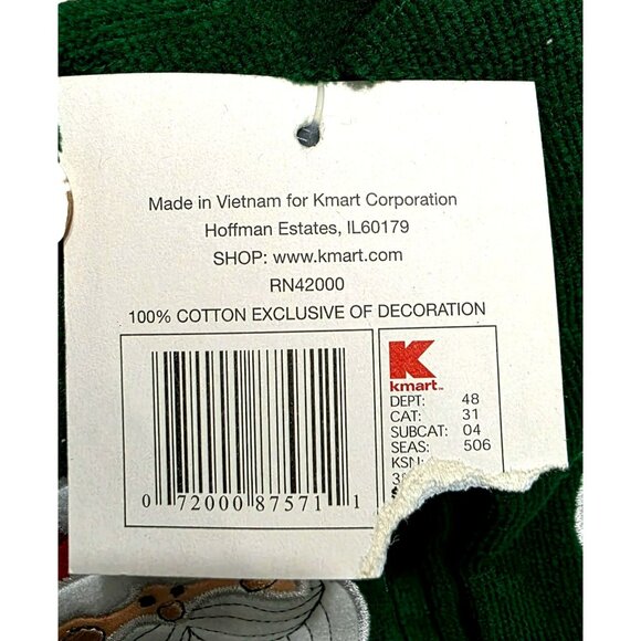 New Santa Bath & Hand Towel Set Green Red Trim Christmas Holiday Decor Kmart VTG - Picture 5 of 7